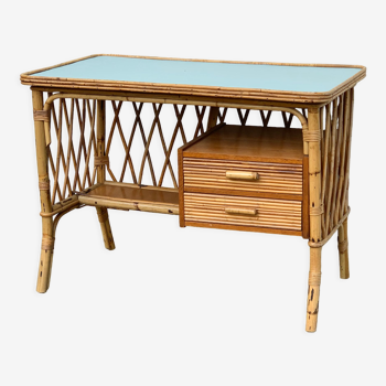 Bureau rotin vintage 1960