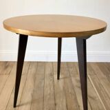 Tripod coffee table in wood and two-tone marquetry Scandinavian design 50s-60s