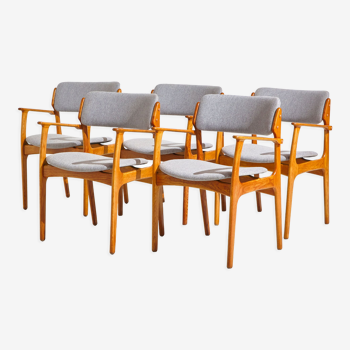 5 fauteuils modèle 49 en chêne par Erik Buch pour O.D. Møbler