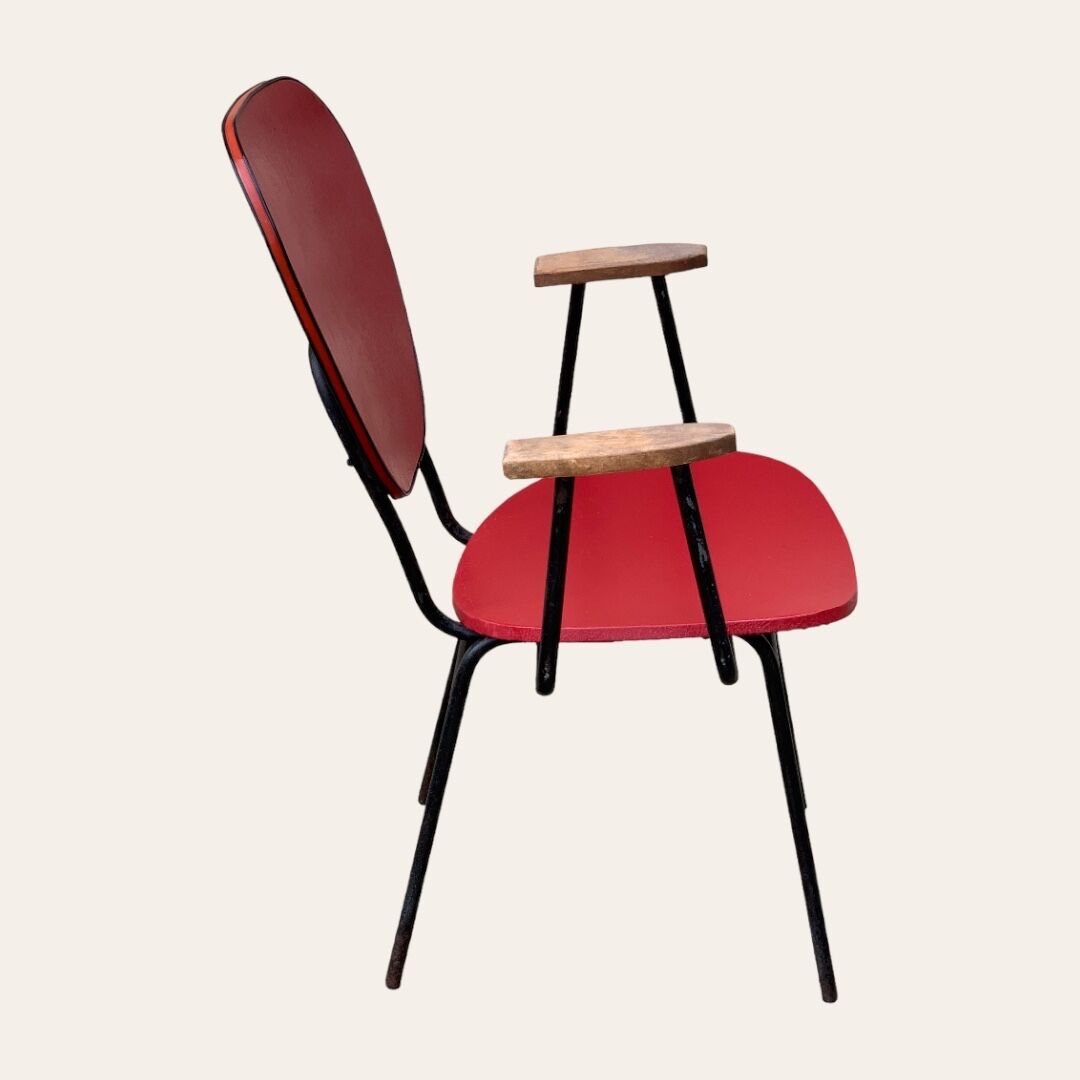 Fauteuil de bureau en métal bois et skaï 1950