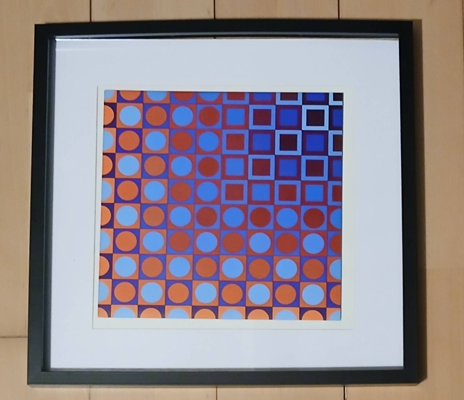 Tableau Vintage Art Optique - Victor Vasarely - Frame 40x40cm.