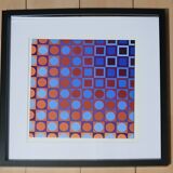 Tableau Vintage Art Optique - Victor Vasarely - Frame 40x40cm.