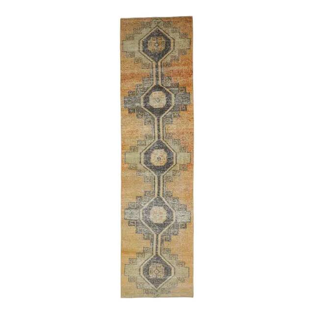 Vintage Turkish Oushak Handmade Wool Runner 89x344