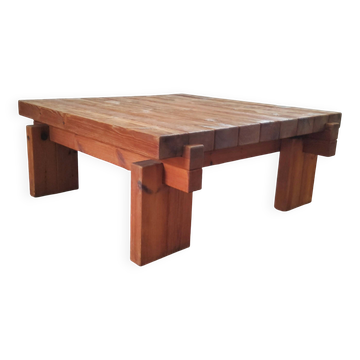 Scandinavian brutalist coffee table in solid pine - 1960–1970
