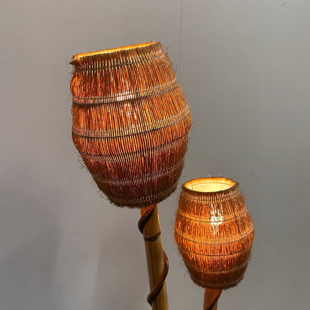 Louis Sognot rattan and wicker floor lamp, France, 1960s