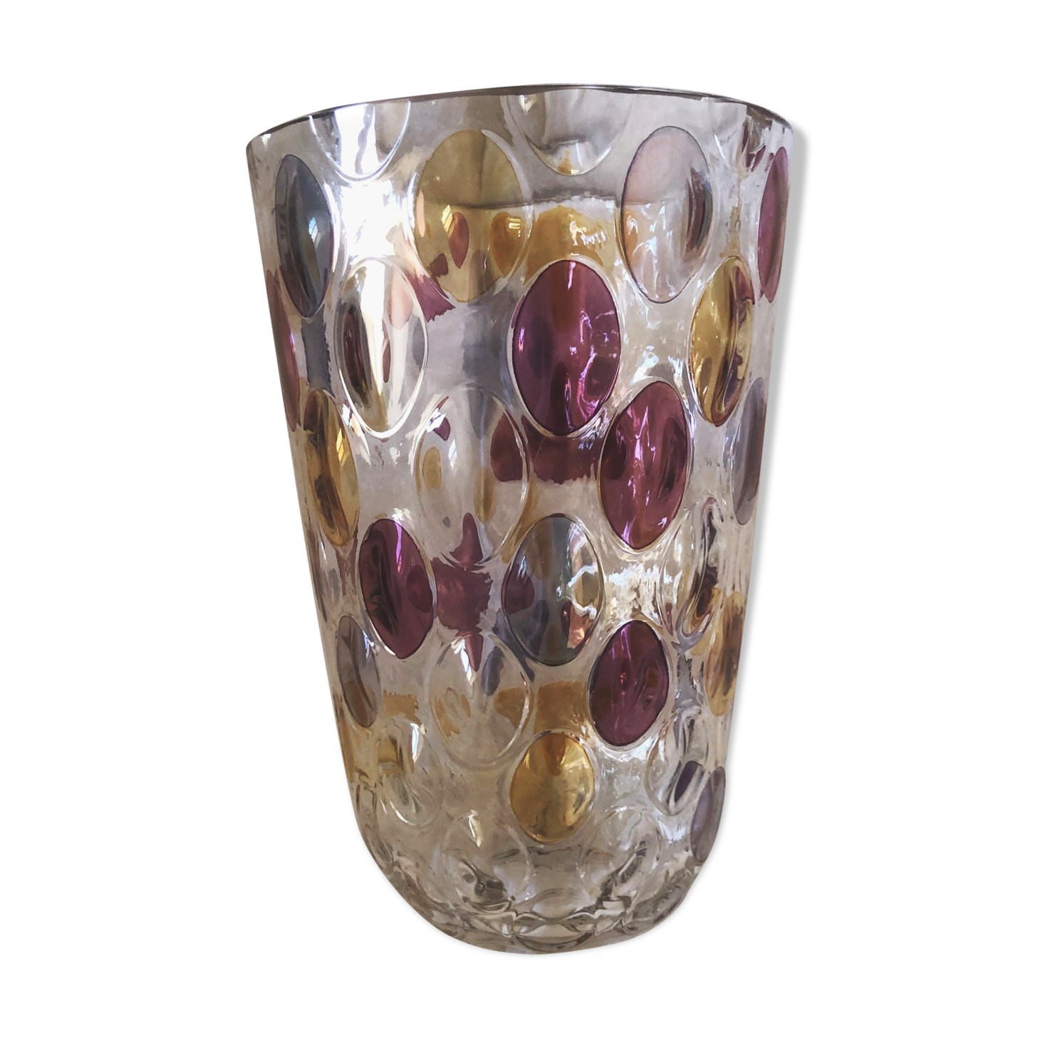 Glass vase blown colored lozenges