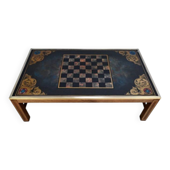 Large chessboard coffee table in mahogany, Jansen style – 2nd half of the 20th century.