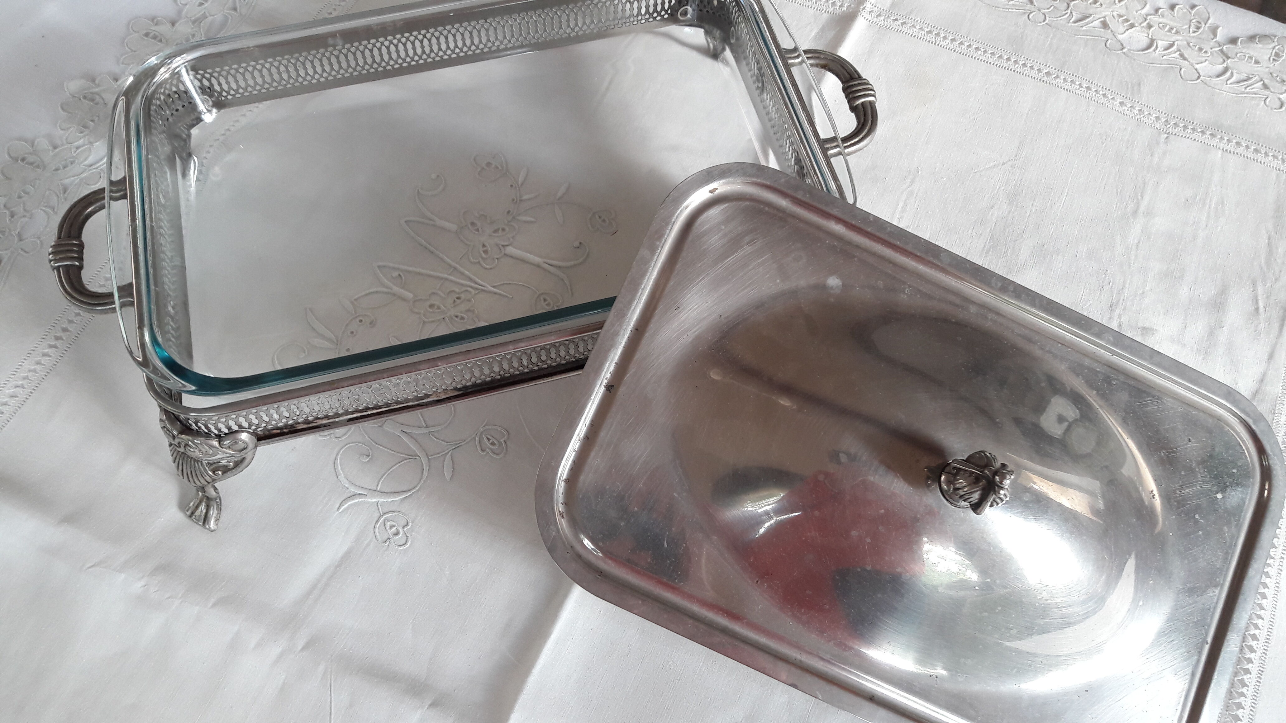 Old silver metal gratin dish