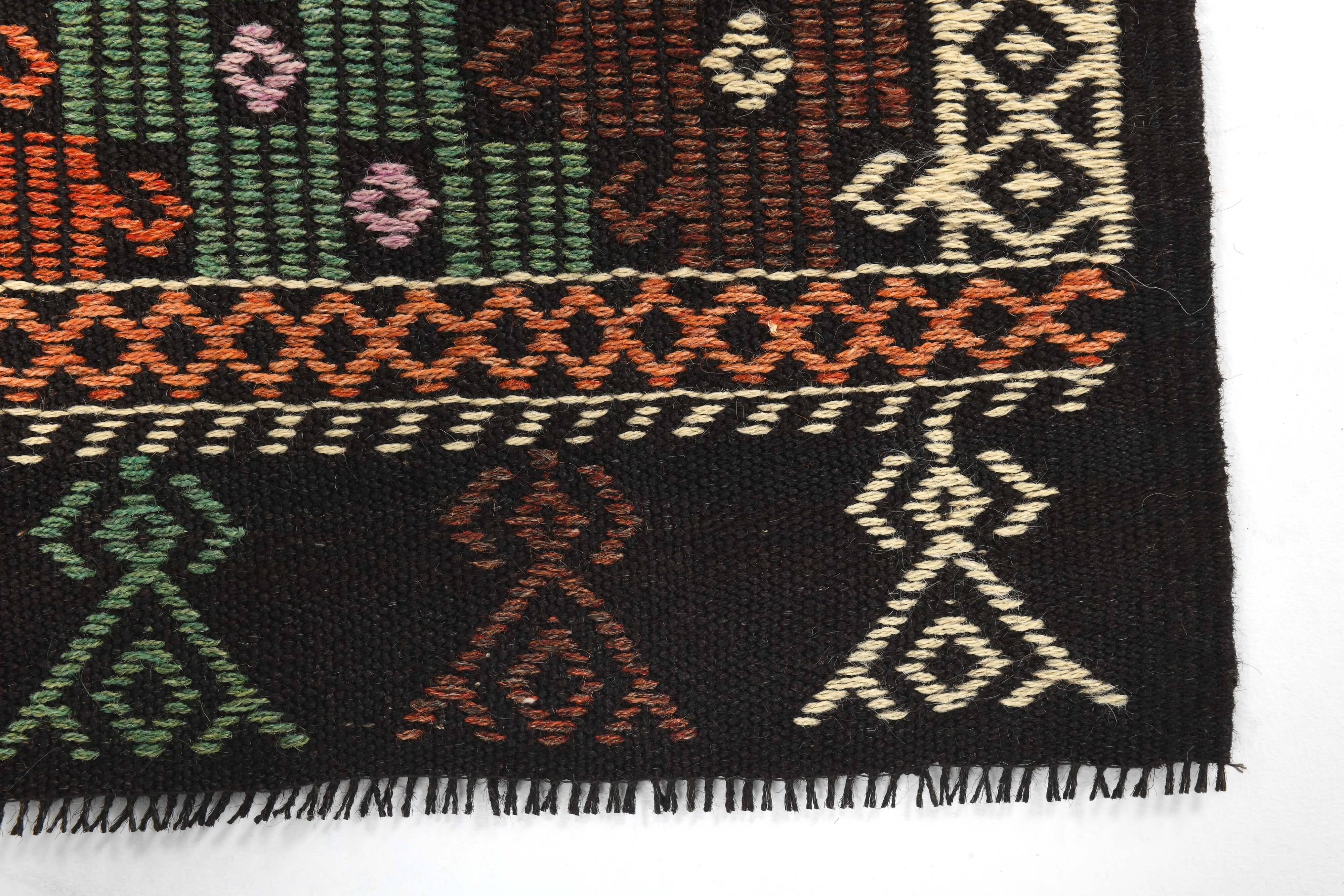 7x10 Green & Burgundy Handmade Wool Kilim Rug, 220x296Cm