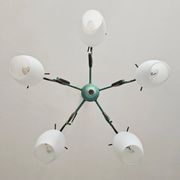 Opaline glass and brass chandelier mid-century Stilux Milano 1950s