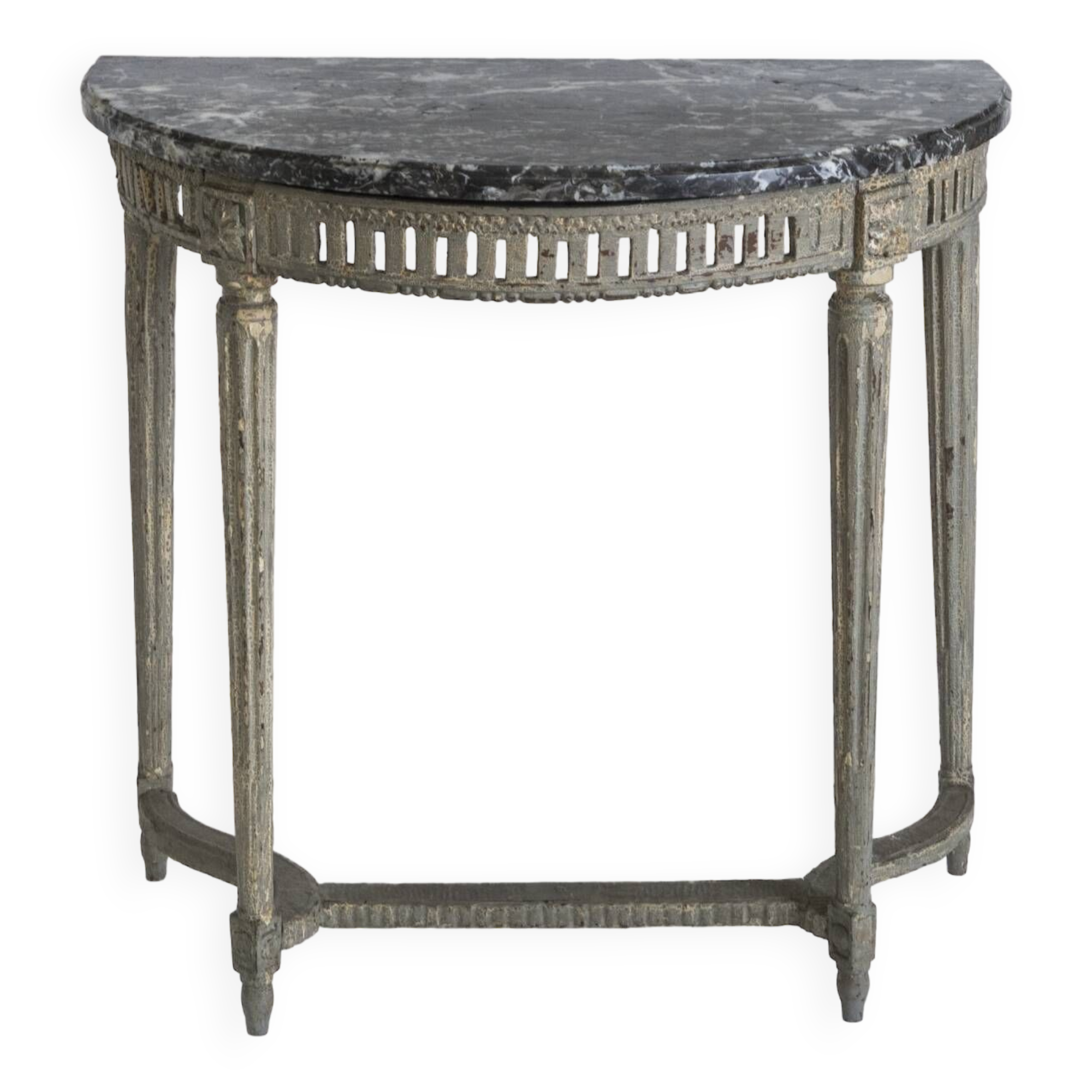 Petite console française du 18ème siècle avec dessus en marbre gris