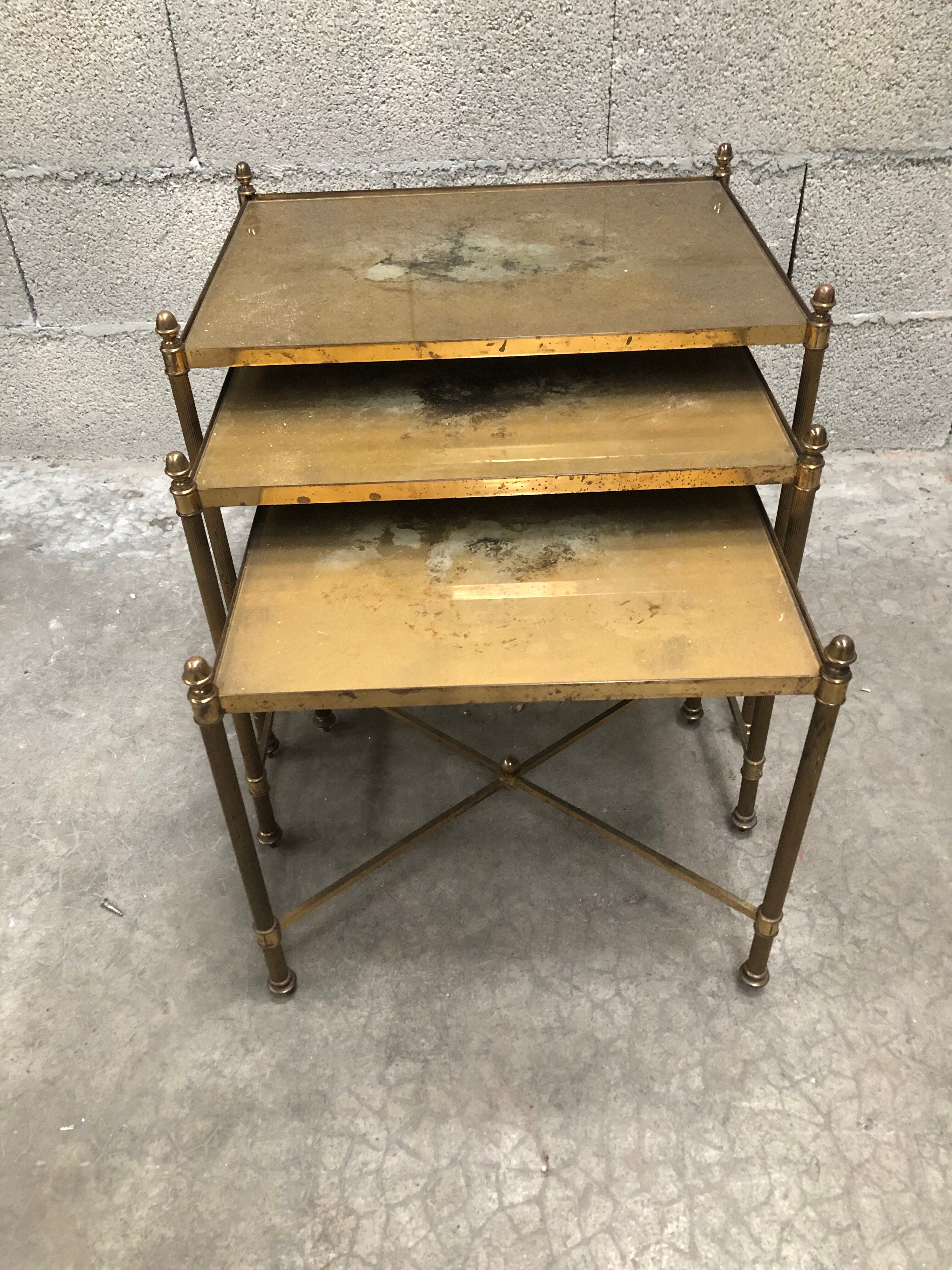 Ensemble de 3 tables gigognes dorée vintage des années 70