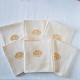 6 Serviettes en tissu de coton avec anagramme "GB", jaune clair, broderie damassée.