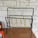 Old metal magazine rack with yellow scoubidou vintage retro 1950s-60s