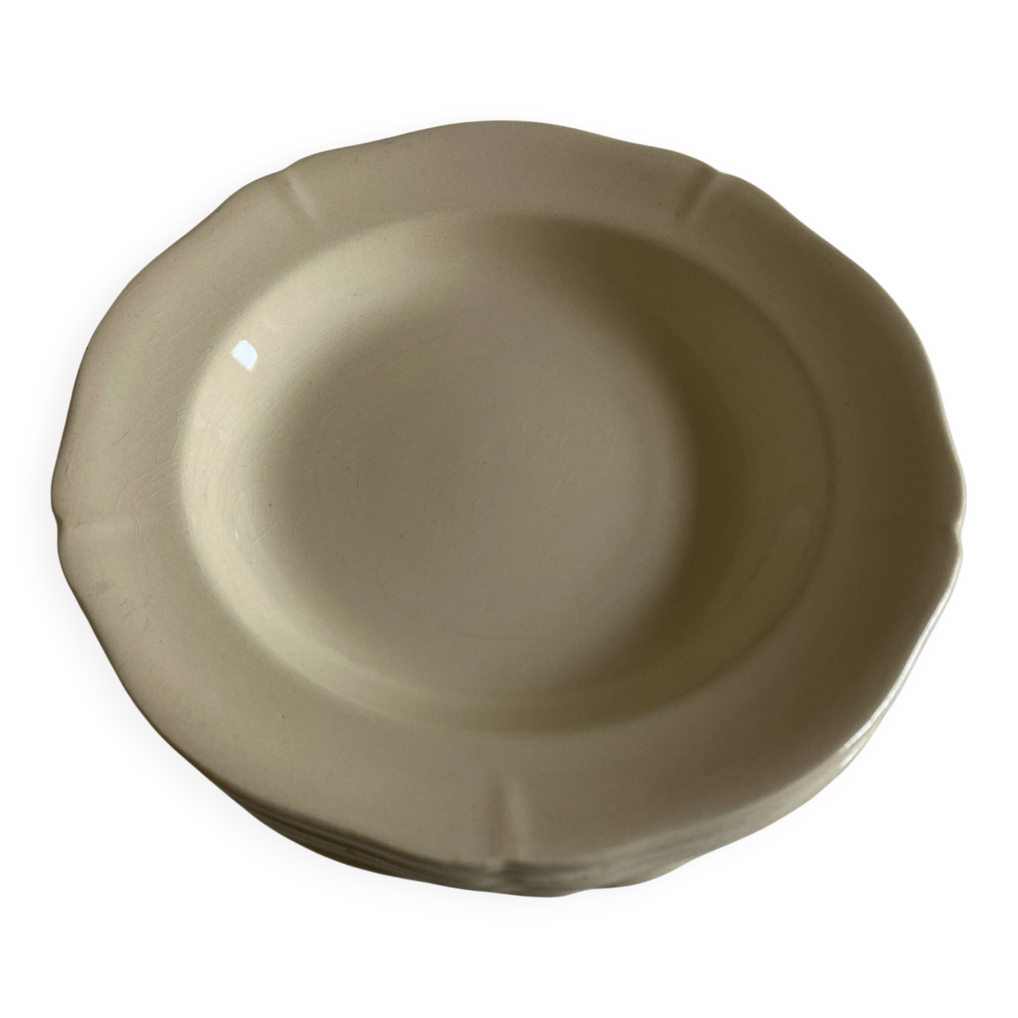 Set of 6 Gien ivory soup plates with gadroons 1938 - 1955