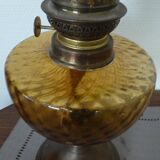 Amber glass kerosene lamp and pewter foot