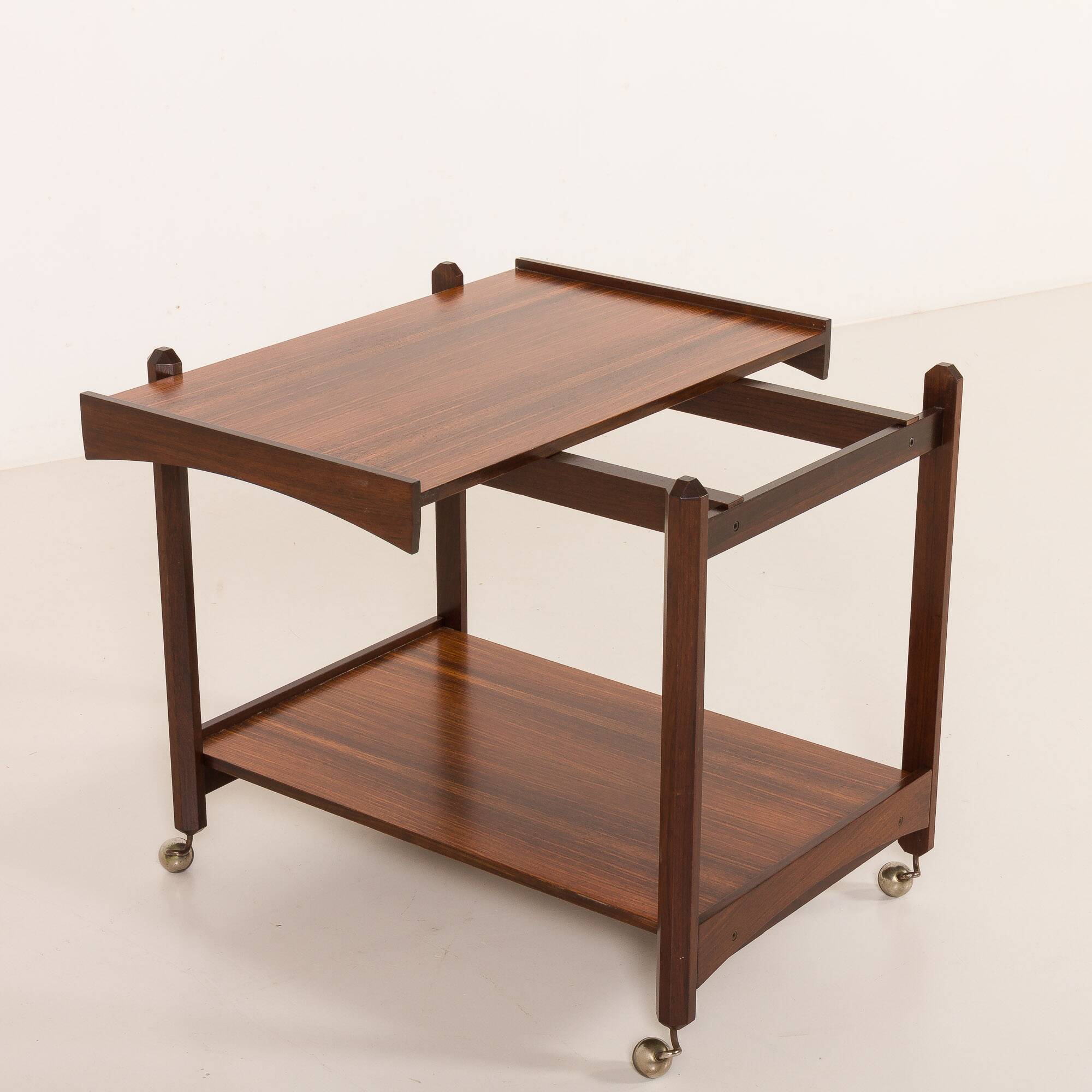 Italian mid century bar trolley, serving cart in rosewood, 1960s