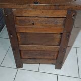 Small vintage brutalist solid oak jam cupboard with wrought iron trim
