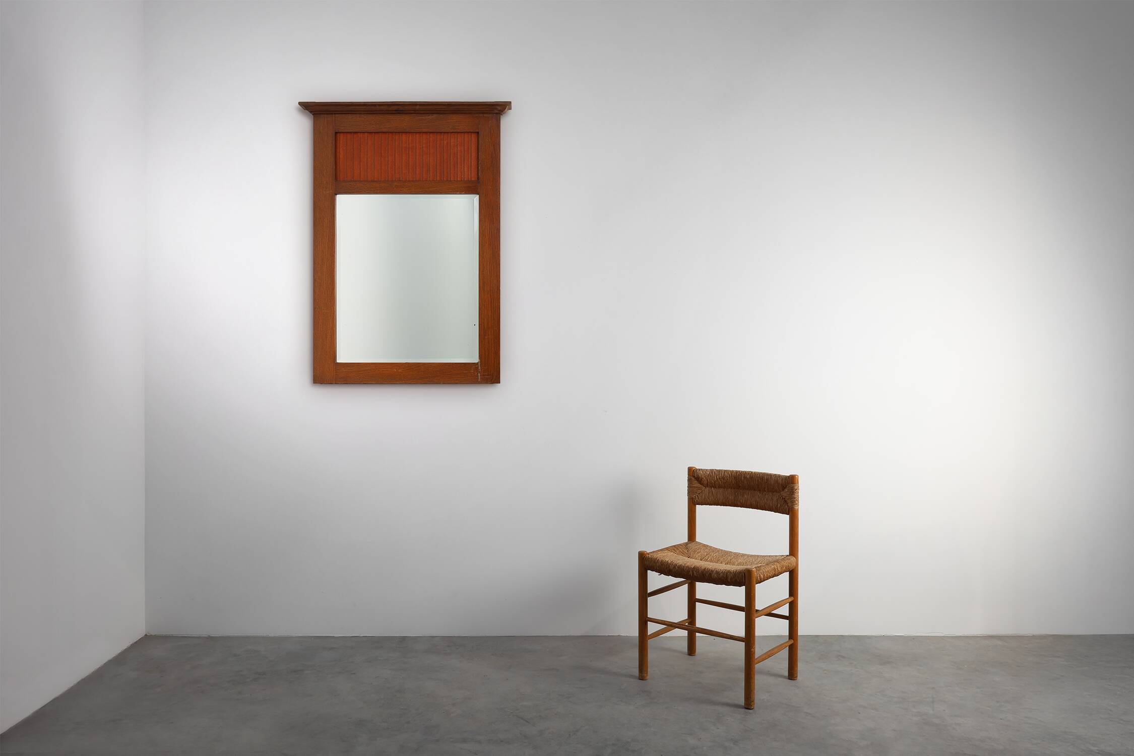 French Art Deco Oak Mirror with Fluted Panel, circa 1930