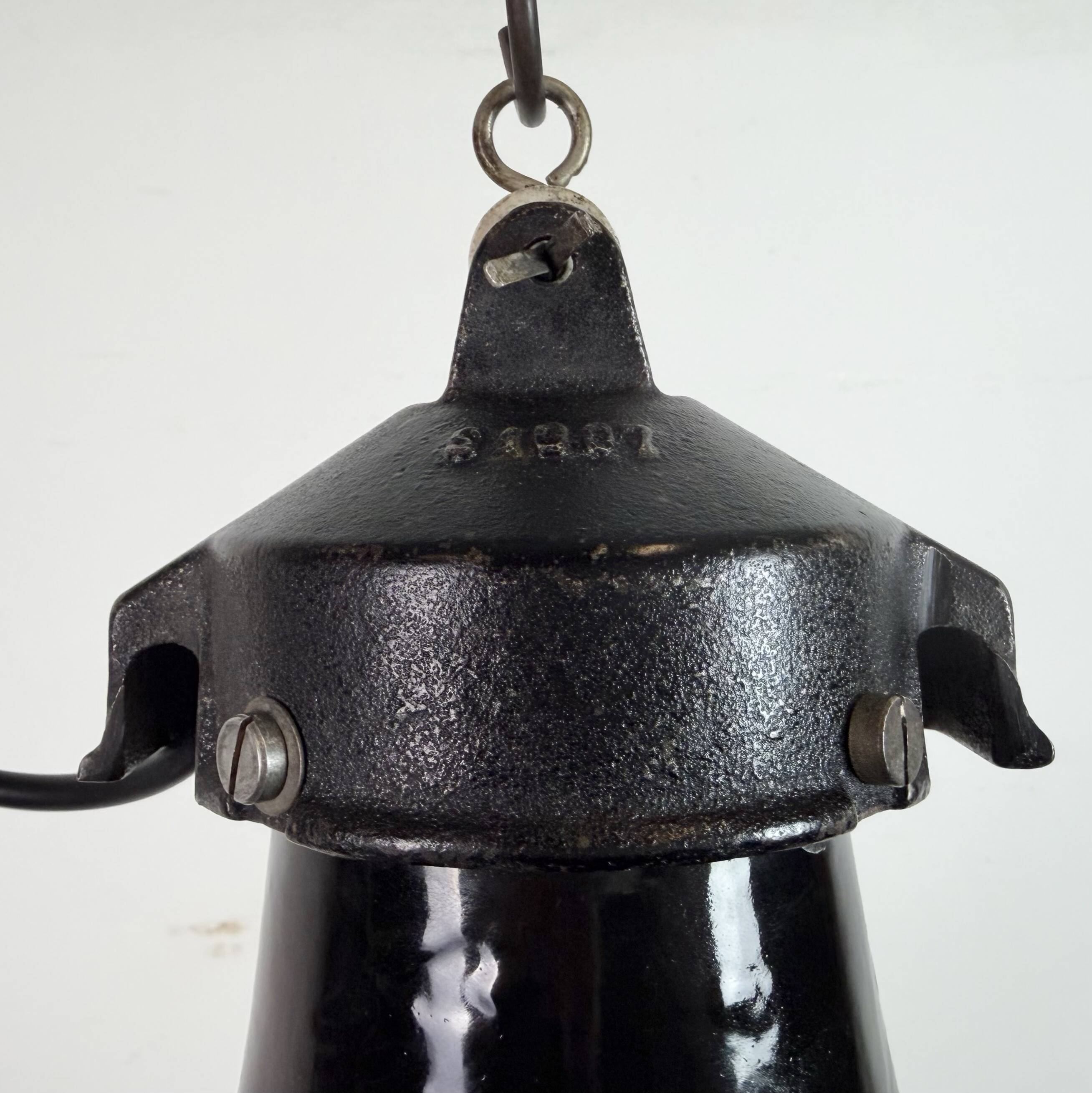 Industrial Black Enamel Bauhaus Pendant Lamp, 1930s