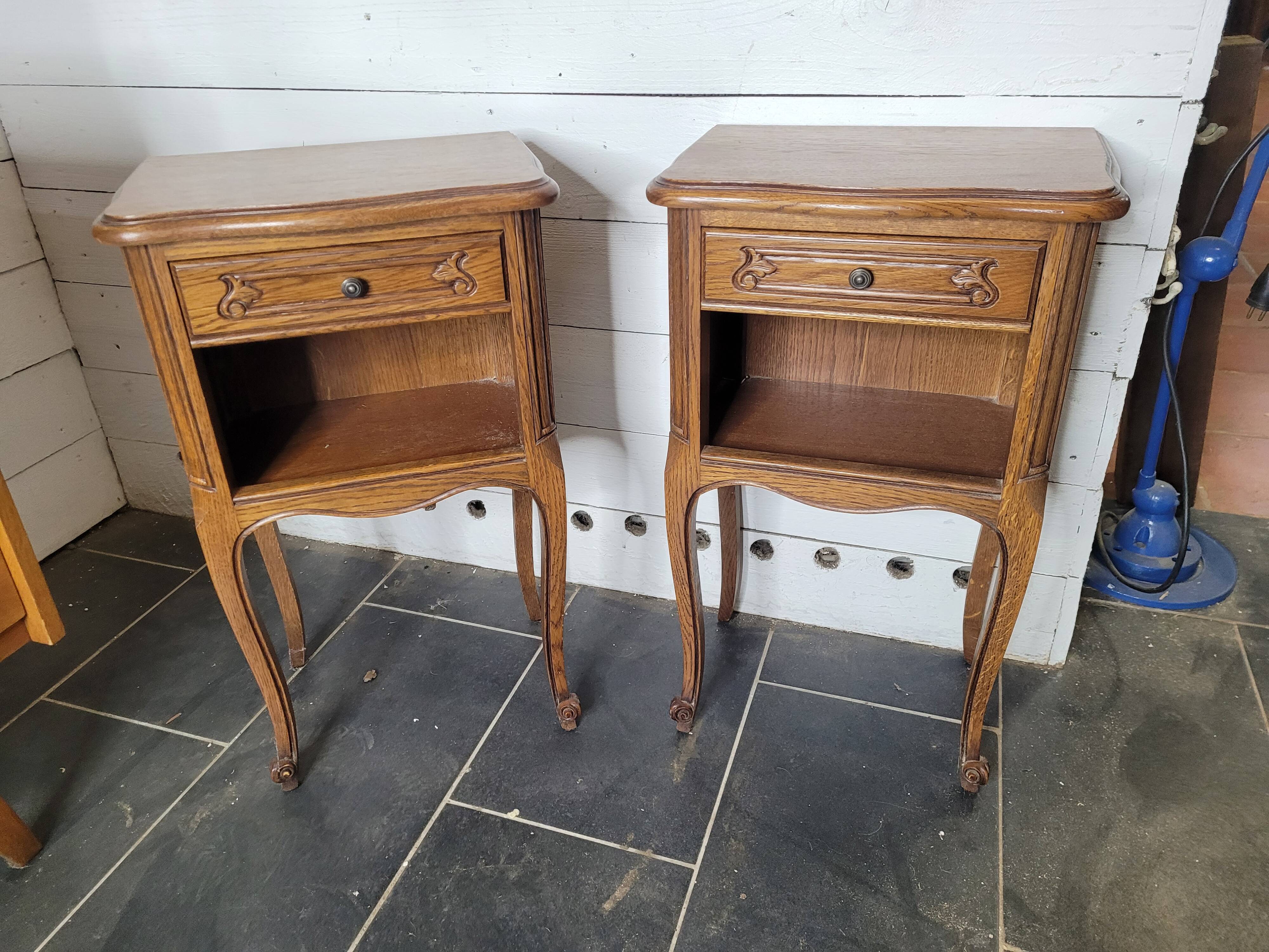 Pair of Louis XV style oak bedside tables