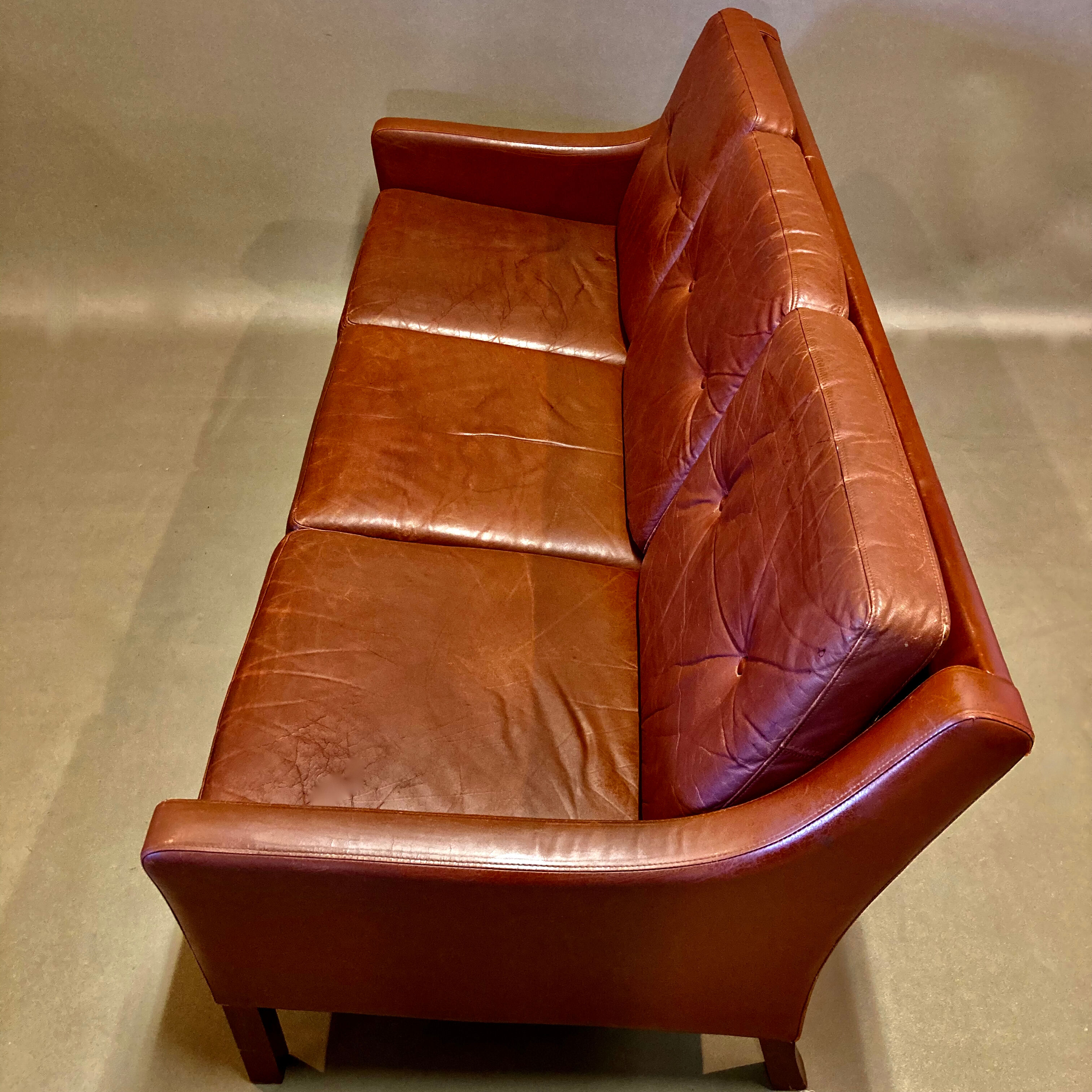 3-seater leather sofa Scandinavian design 1950.