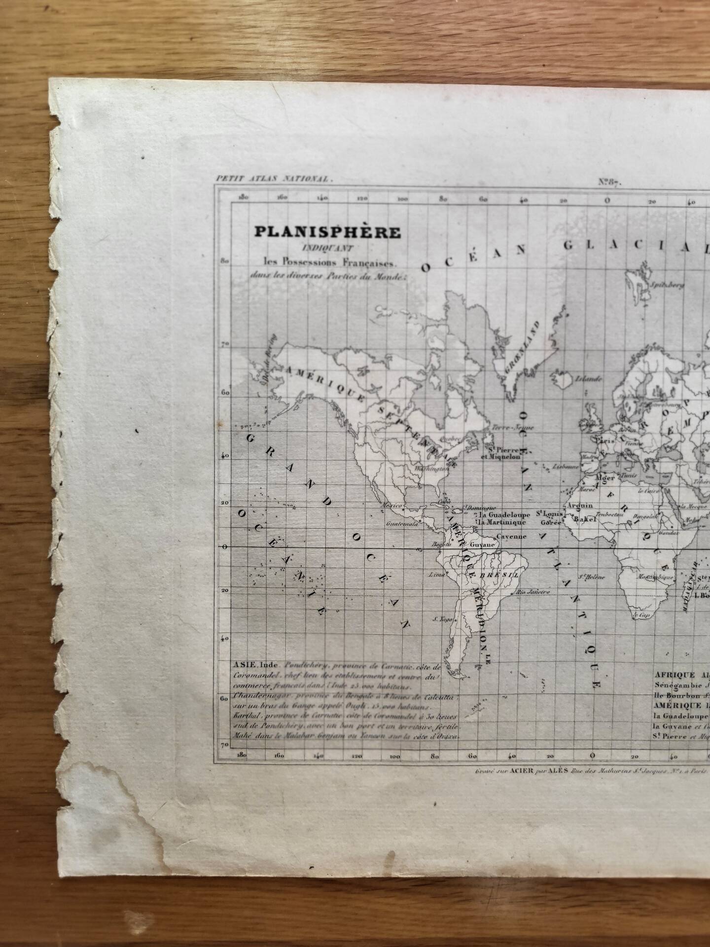 Original engraving, Levasseur world map – Mid 19th century