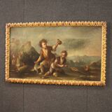 Painting oil on canvas landscape with children from the 18th century
