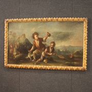 Painting oil on canvas landscape with children from the 18th century