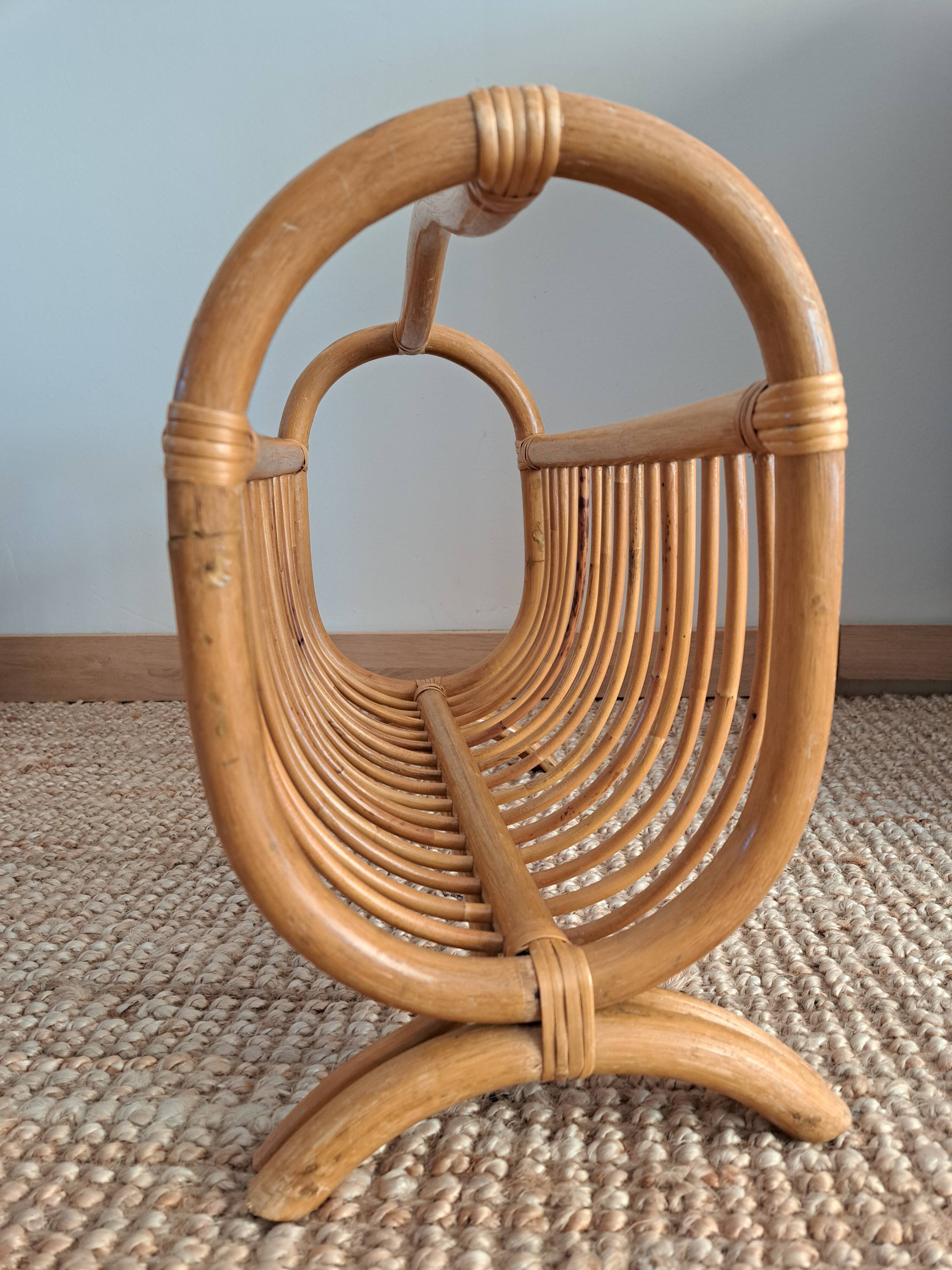 Vintage rattan magazine rack