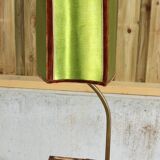 Lampe piètement laiton - abat-jour soie verte
