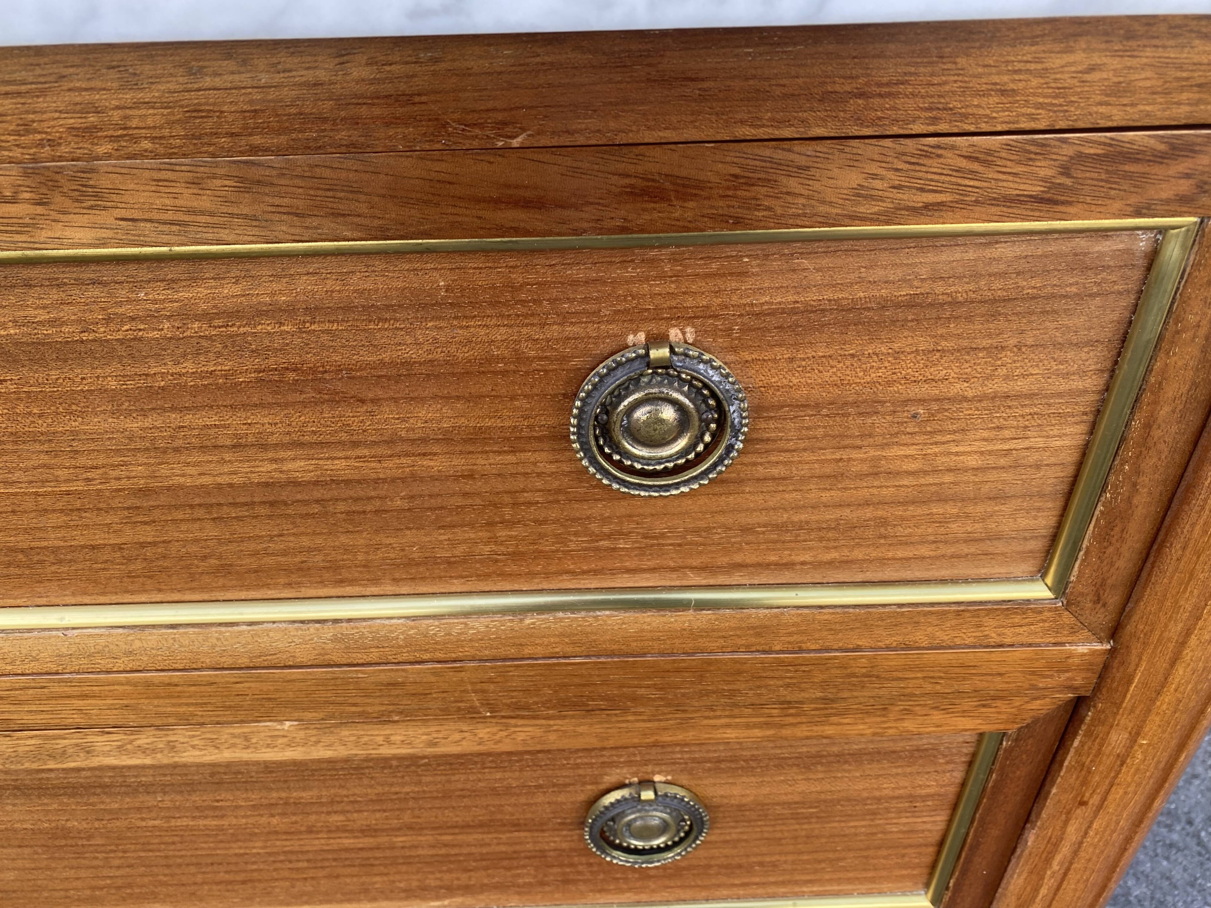Louis XVI style chest of drawers Marble top White veined with ears