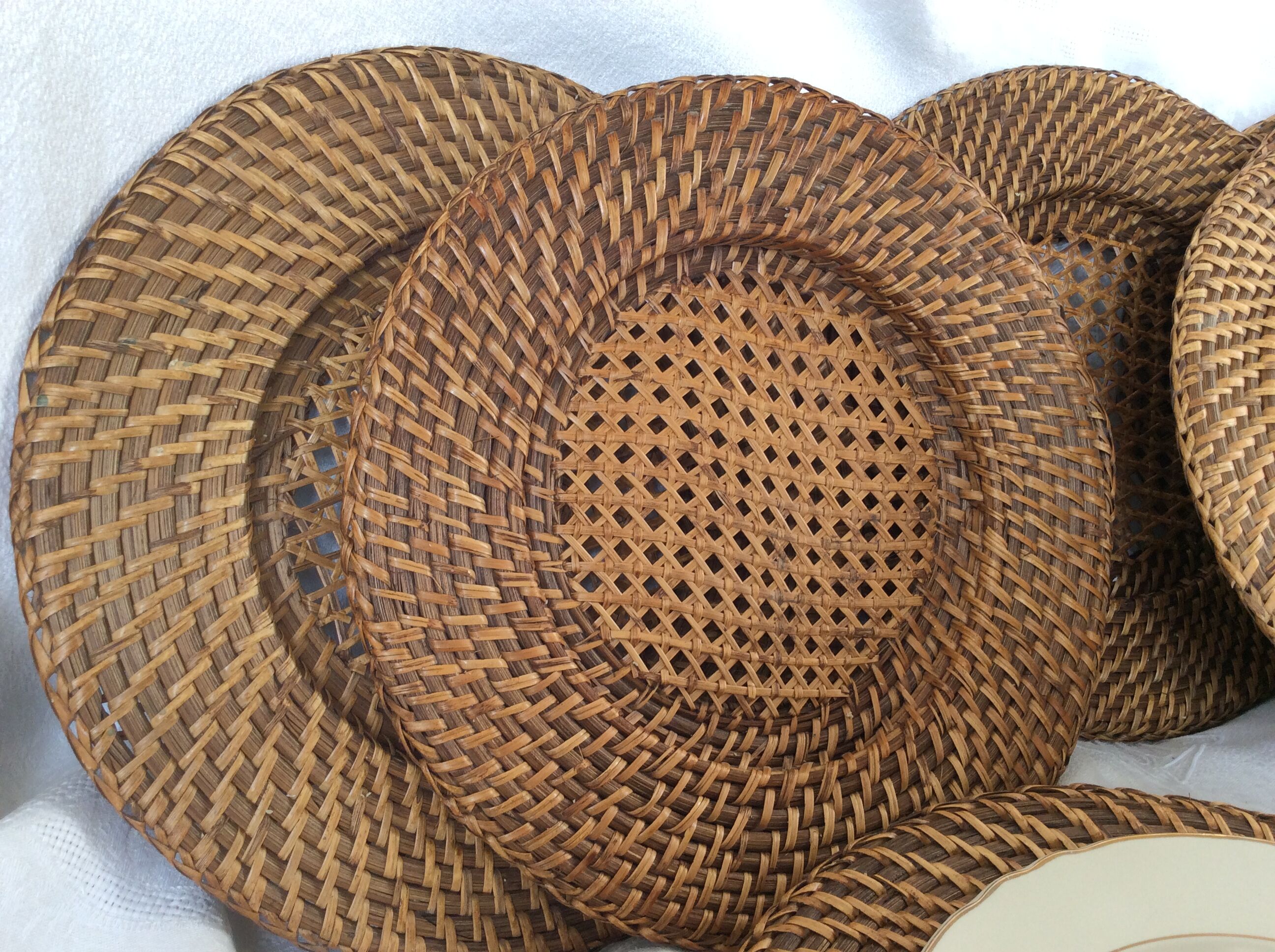 Ten rattan plates, basketry, wicker
