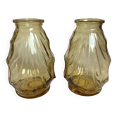 Pair of small yellow moulded glass vases