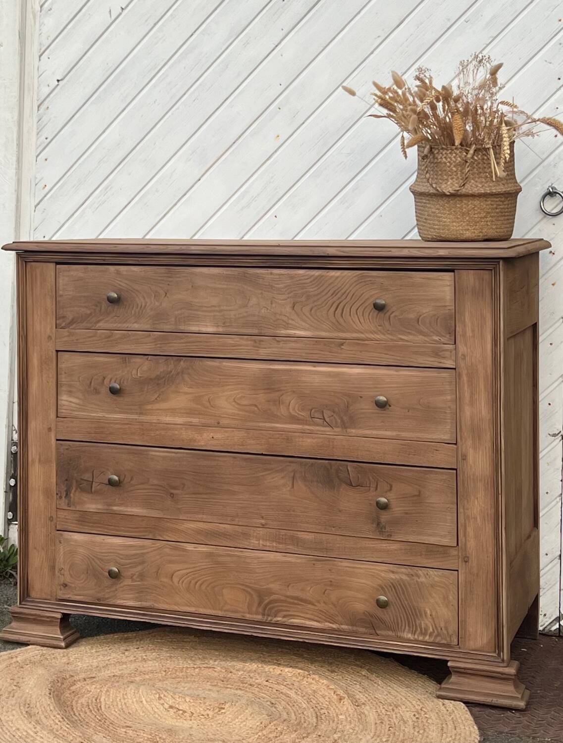 Antique chest of drawers in raw solid oak