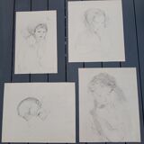 Set of 4 original drawings Edmond Sigrist (1882 1947)