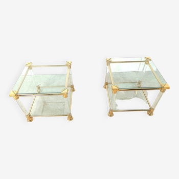 Tables d'appoint vintage en lucite et laiton, 1980