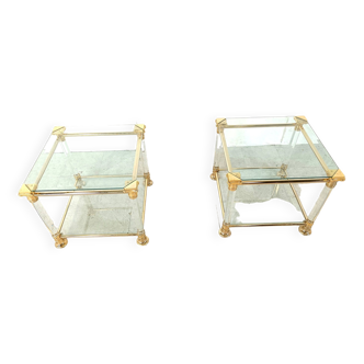 Tables d'appoint vintage en lucite et laiton, 1980