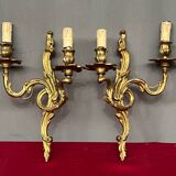 Paire d'appliques en bronze massif doré Rococo.