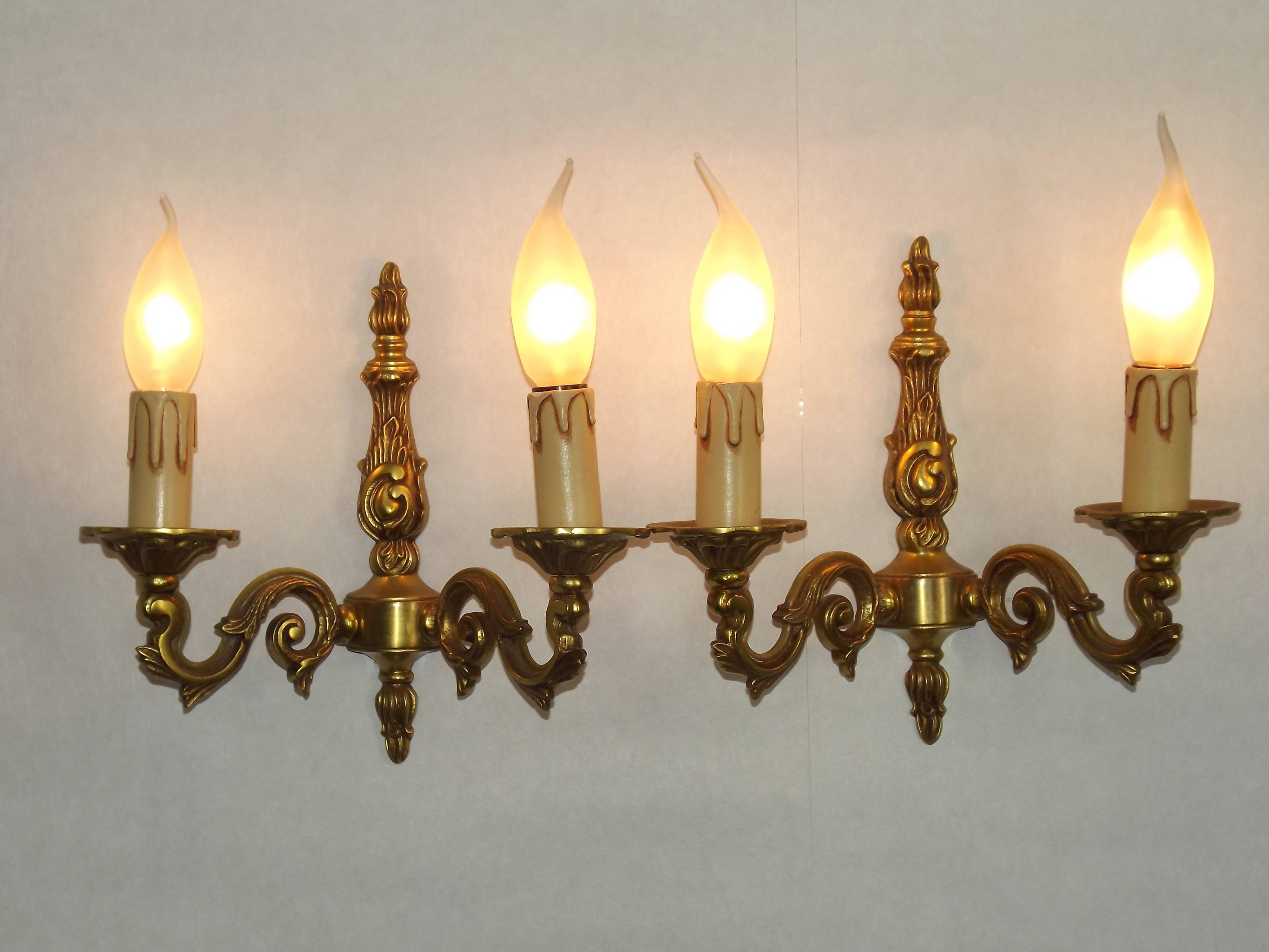 Pair of French Traditional Style Bronze Mid Century Double Wall Lights