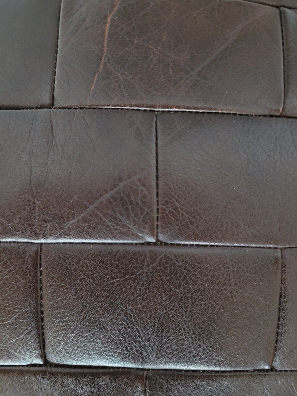 Pair of poufs, in brown leather patchwork 1970