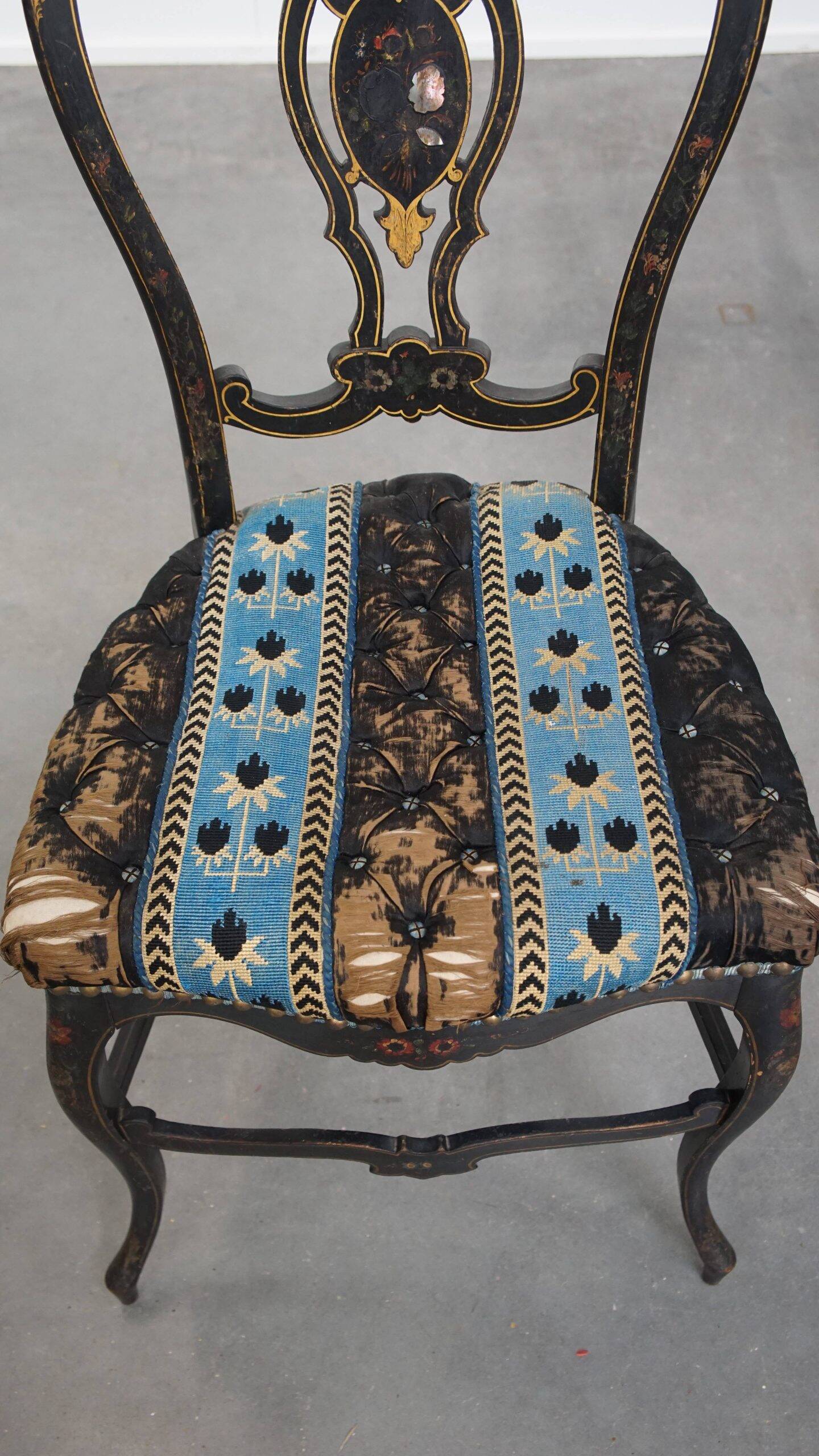 Antique French Napoleon III chair inlaid with mother-of-pearl