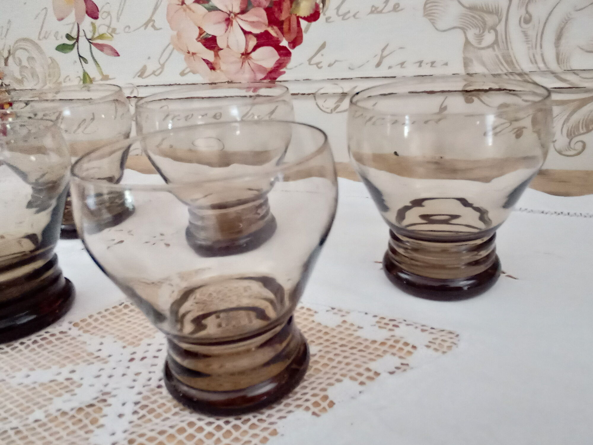 Lot of 6 vintage water glasses in smoked glass