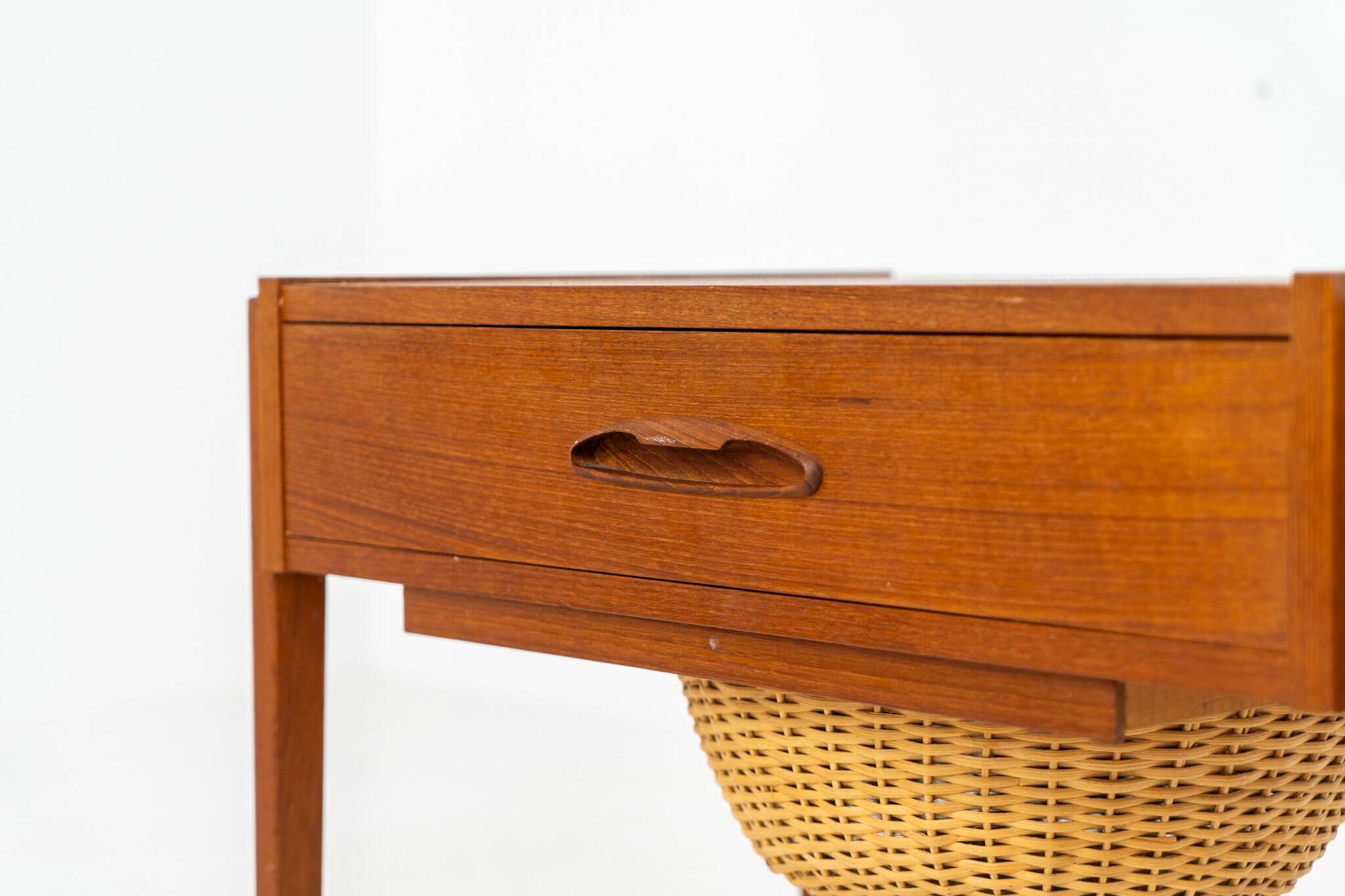 Teak sewing trolley / side table on castors