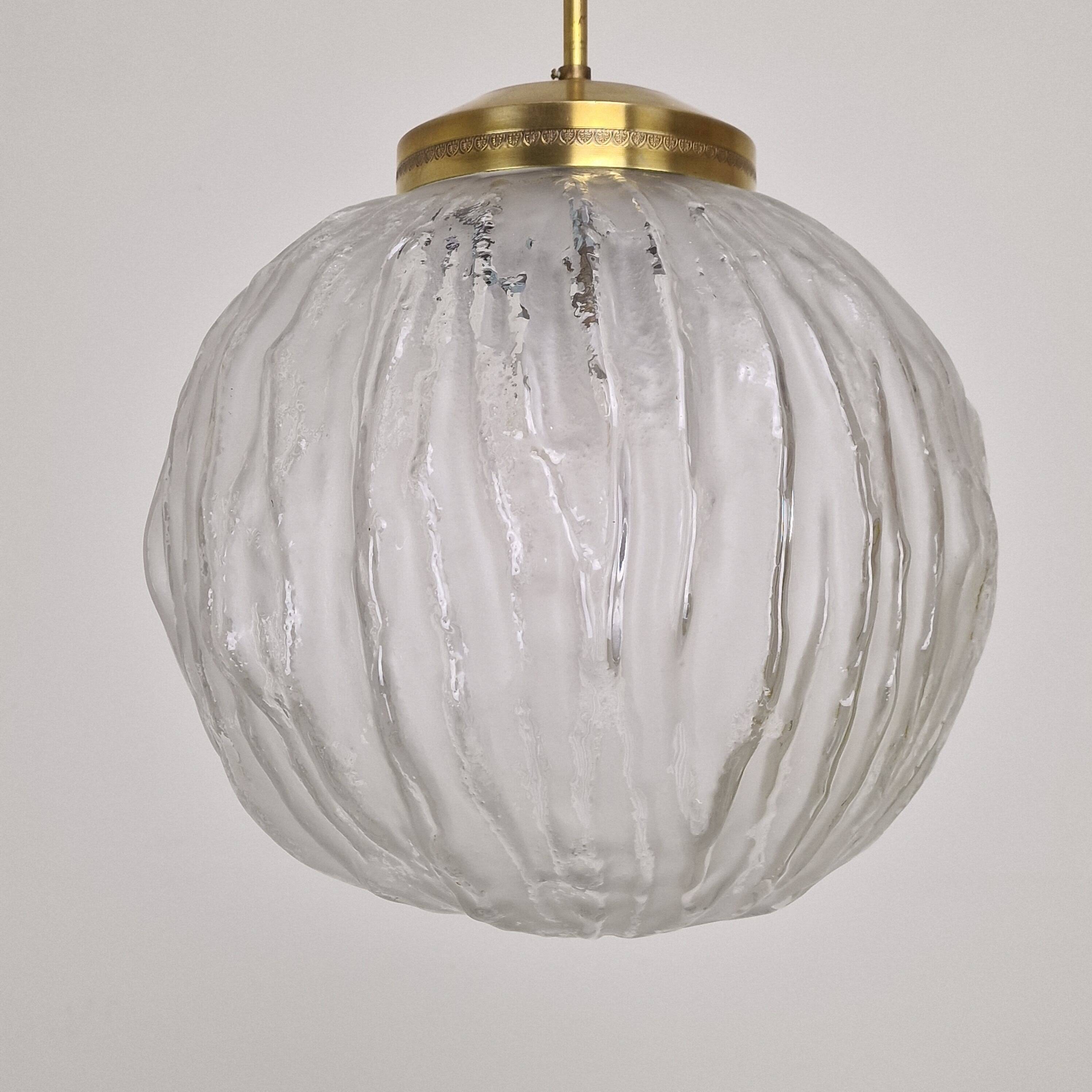 Angelo Brotto for Esperia Pendant Light in Murano Glass and Brass