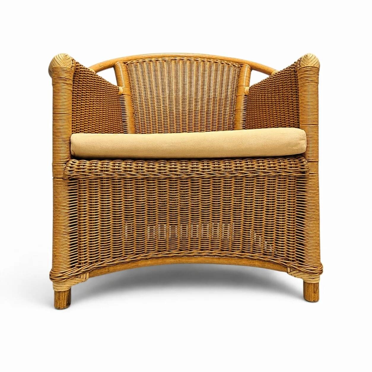 2 x wicker and bamboo patio chair / 1980s / faux suede / alcantara