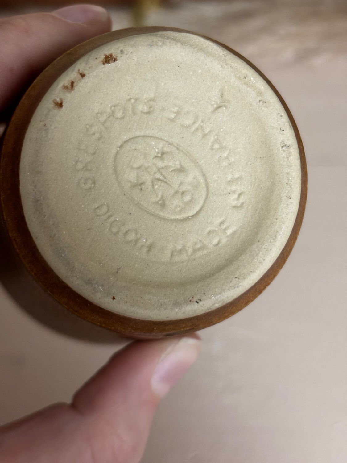 Set of 4 cup glasses in Digoin stoneware and others.