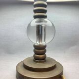 Mid century brass table lamp with silk cream oval lampshade 1960s