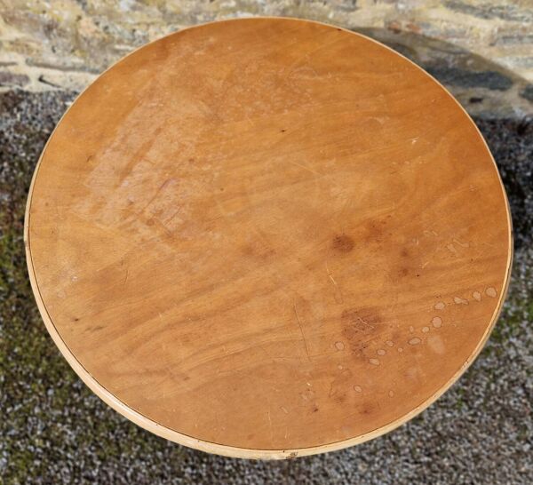 Table basse ronde en rotin 1970's