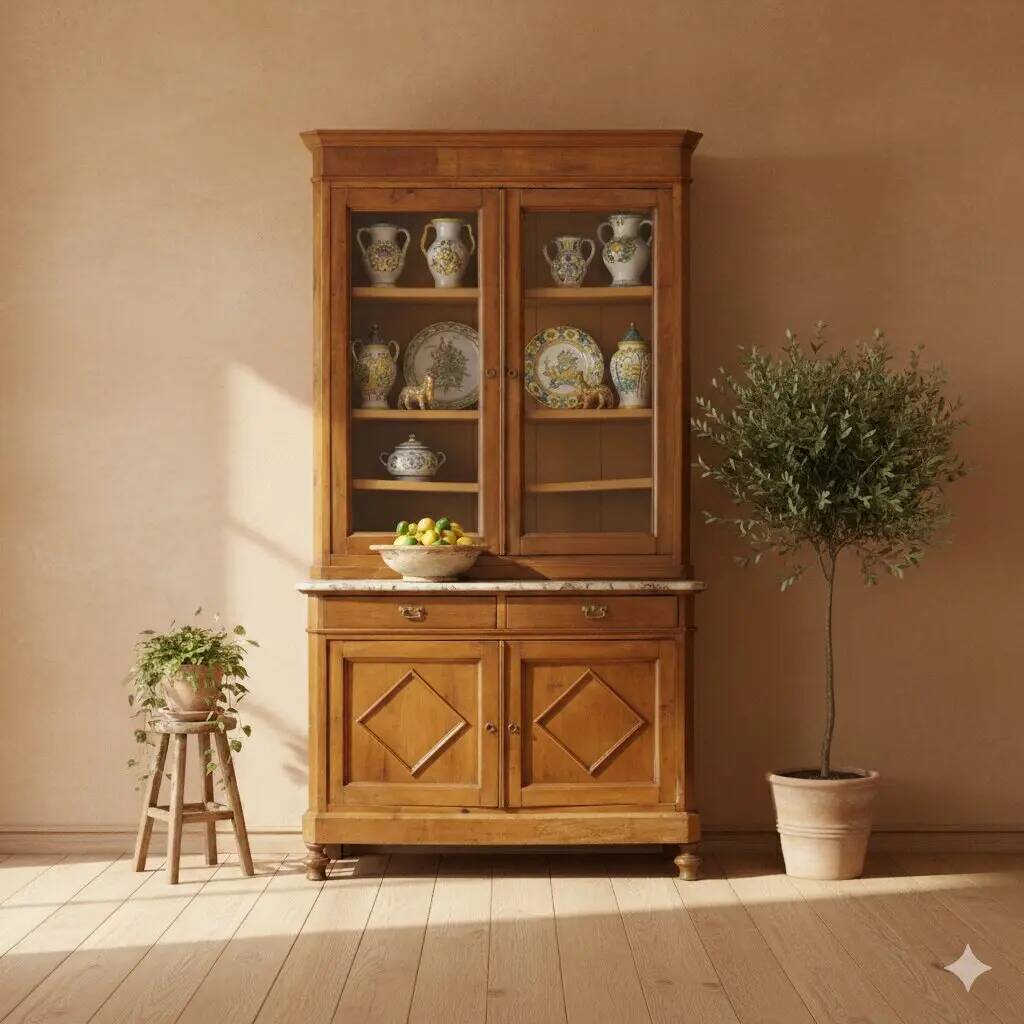 Antique walnut display cabinet, Italy, 19th century